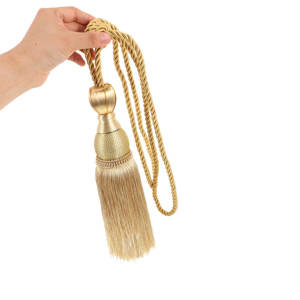 2Pcs Polyester Curtain Tiebacks Gold Tassels Stylish Reusable Curtain Holdbacks