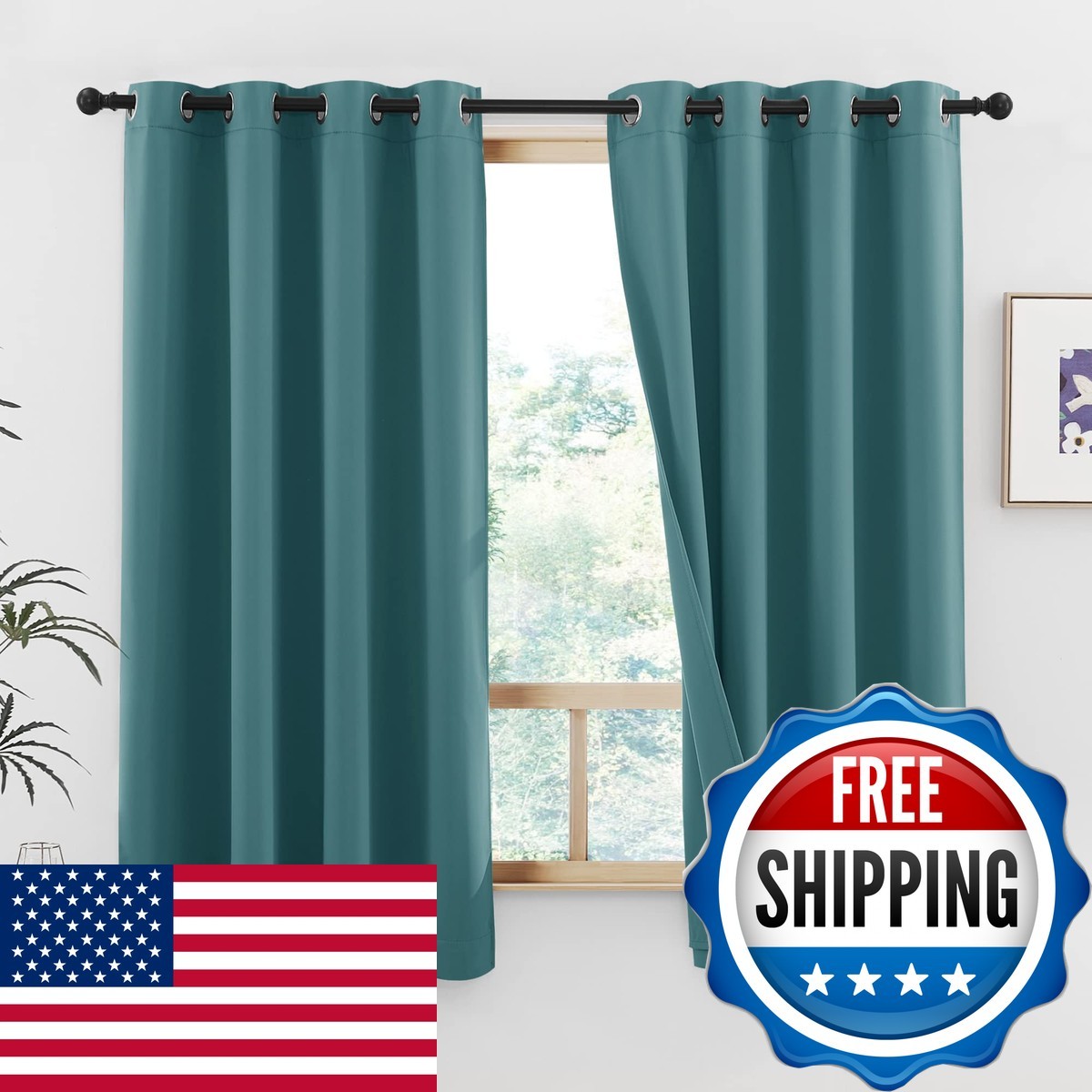 NICETOWN Blackout Curtains Sea Teal 2 PCs 52×54 inches