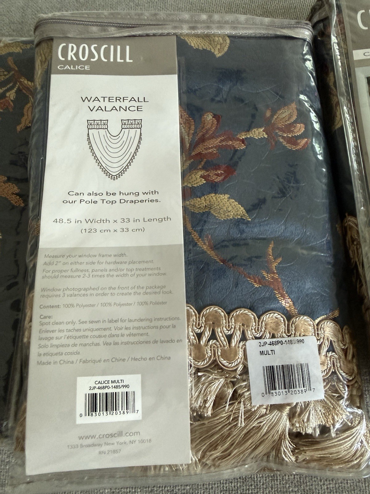 3 Croscill CALICE Waterfall Swag Valance Valances Fringe Tassels Blue Brand New