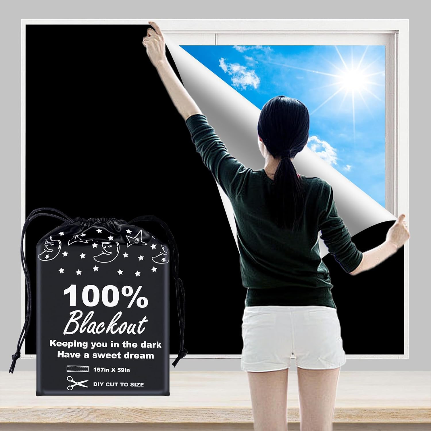 100% Blackout Blind Curtains Window Cover [157″ X 59″ XXL] [DIY Cut to Any Size