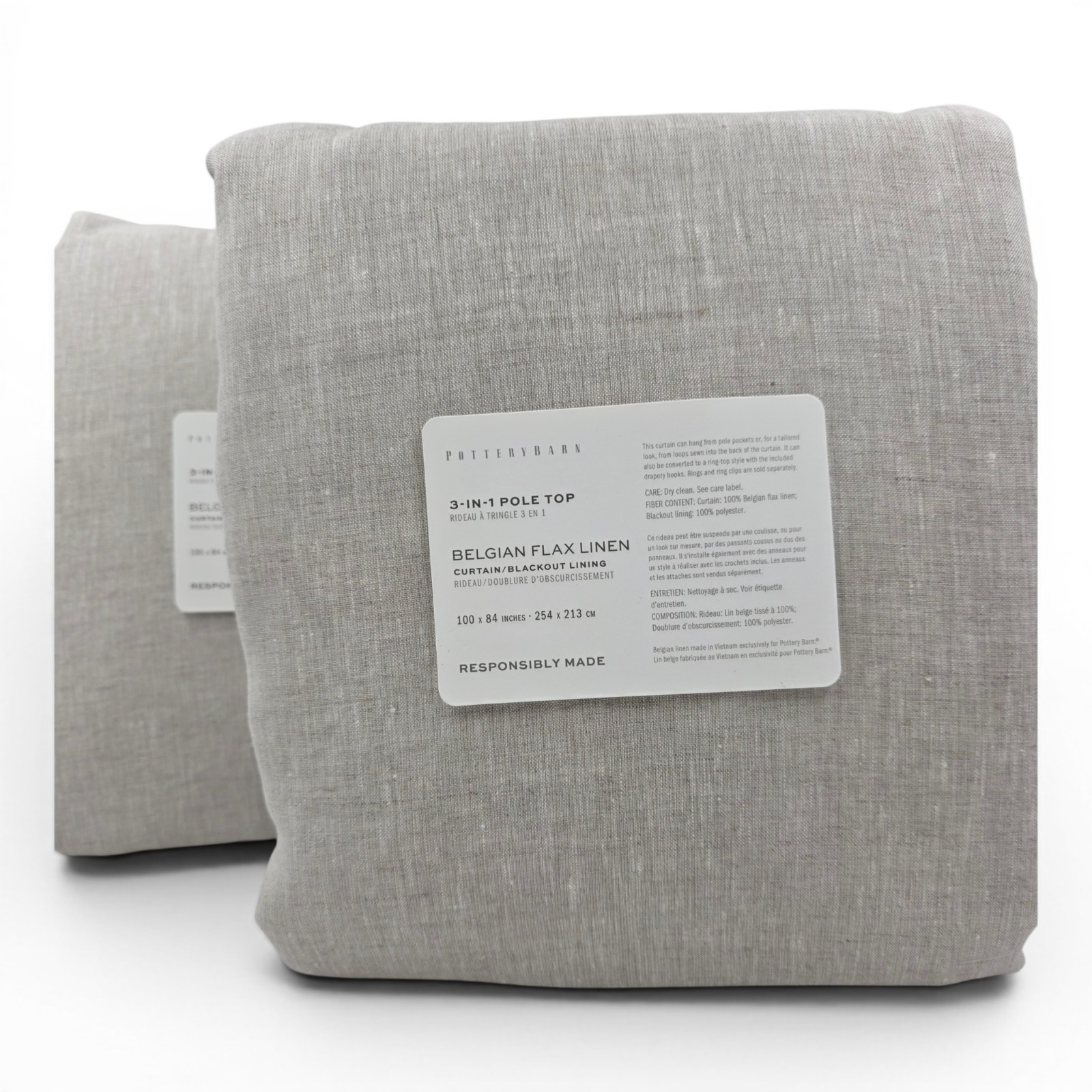 Pottery Barn Belgian Flax Linen Blackout Curtain Set 2 Panels 100×84 Flax Color