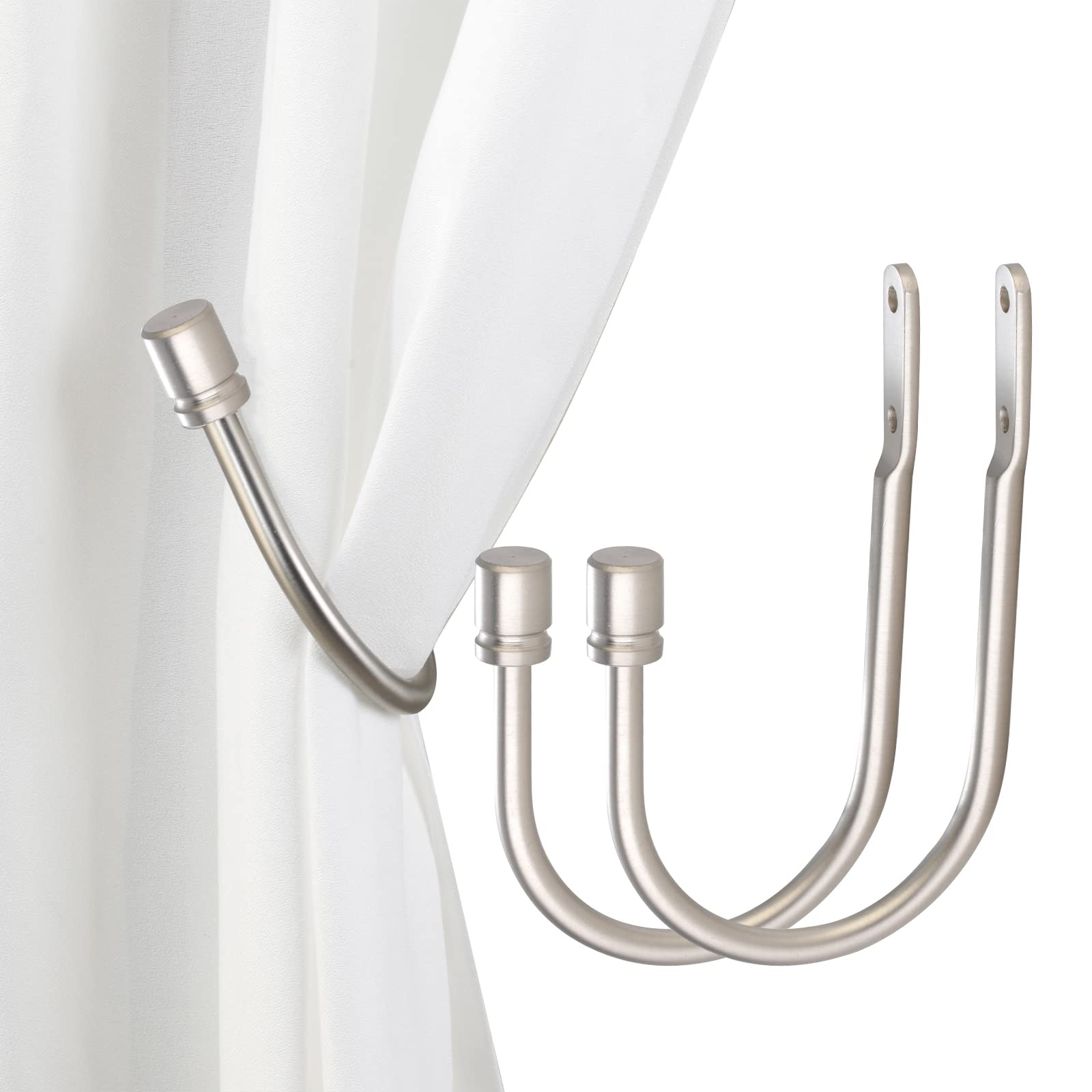 Arnorx Decorative Curtain Holdbacks, Wall Mounted Matte Brushed Nickel