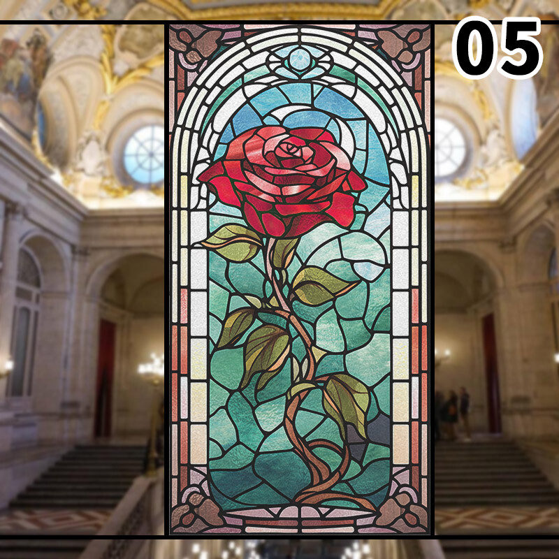Retro Rose Stained Glass Film Frosted Window Sticker Bathroom Office Decor
