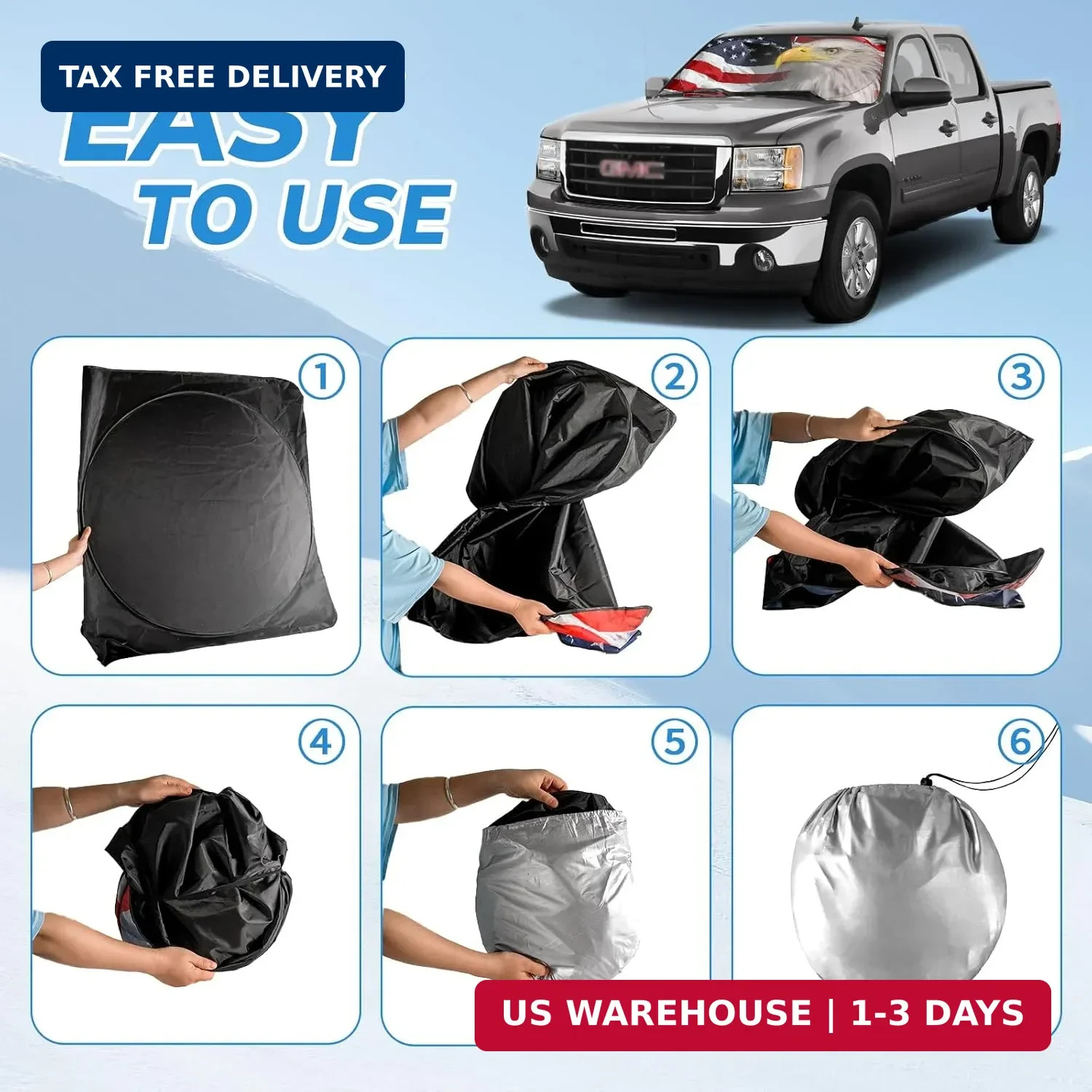 Windshield Sun Shade New American Eagle Flag USA Patriotic Design – Folding Car