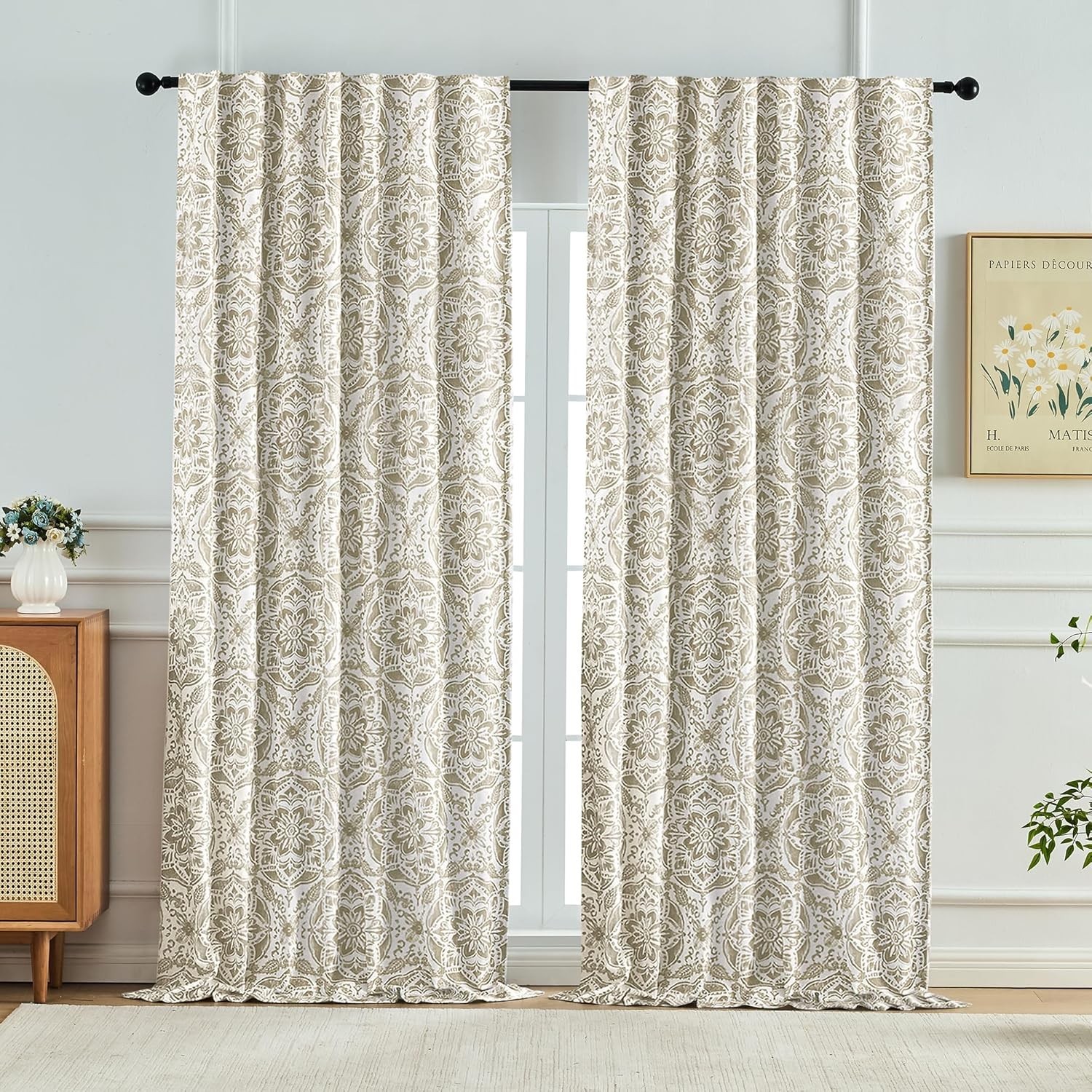 Blackout Curtains for Bedroom 96 Inches Long Back Tab/Rod Pocket Printed Flower