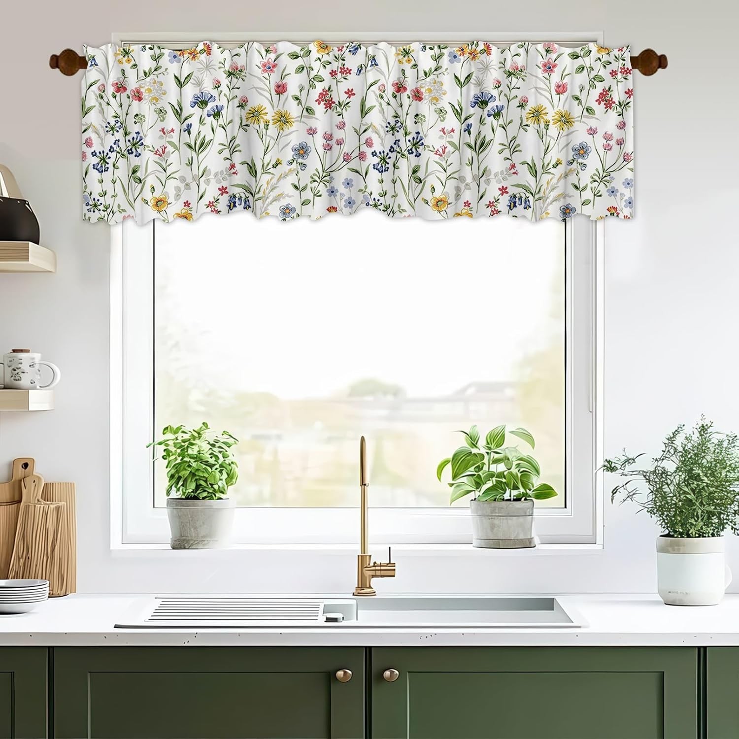 54×18 Inches Watercolor Floral Window Treatment Valance Farmhouse Wildflowers
