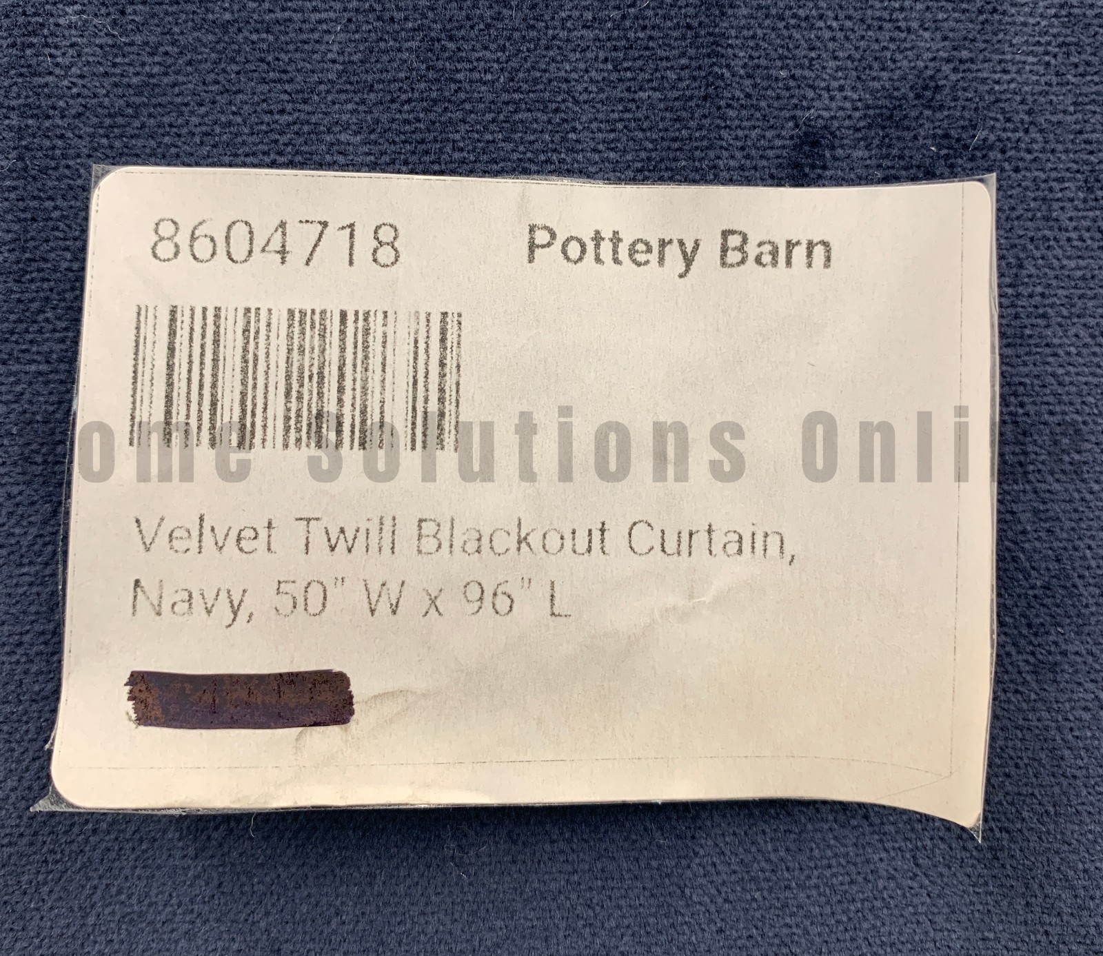 Pottery Barn Velvet Twill Blackout Curtain Panel Drape Navy Blue 96″ #B1048