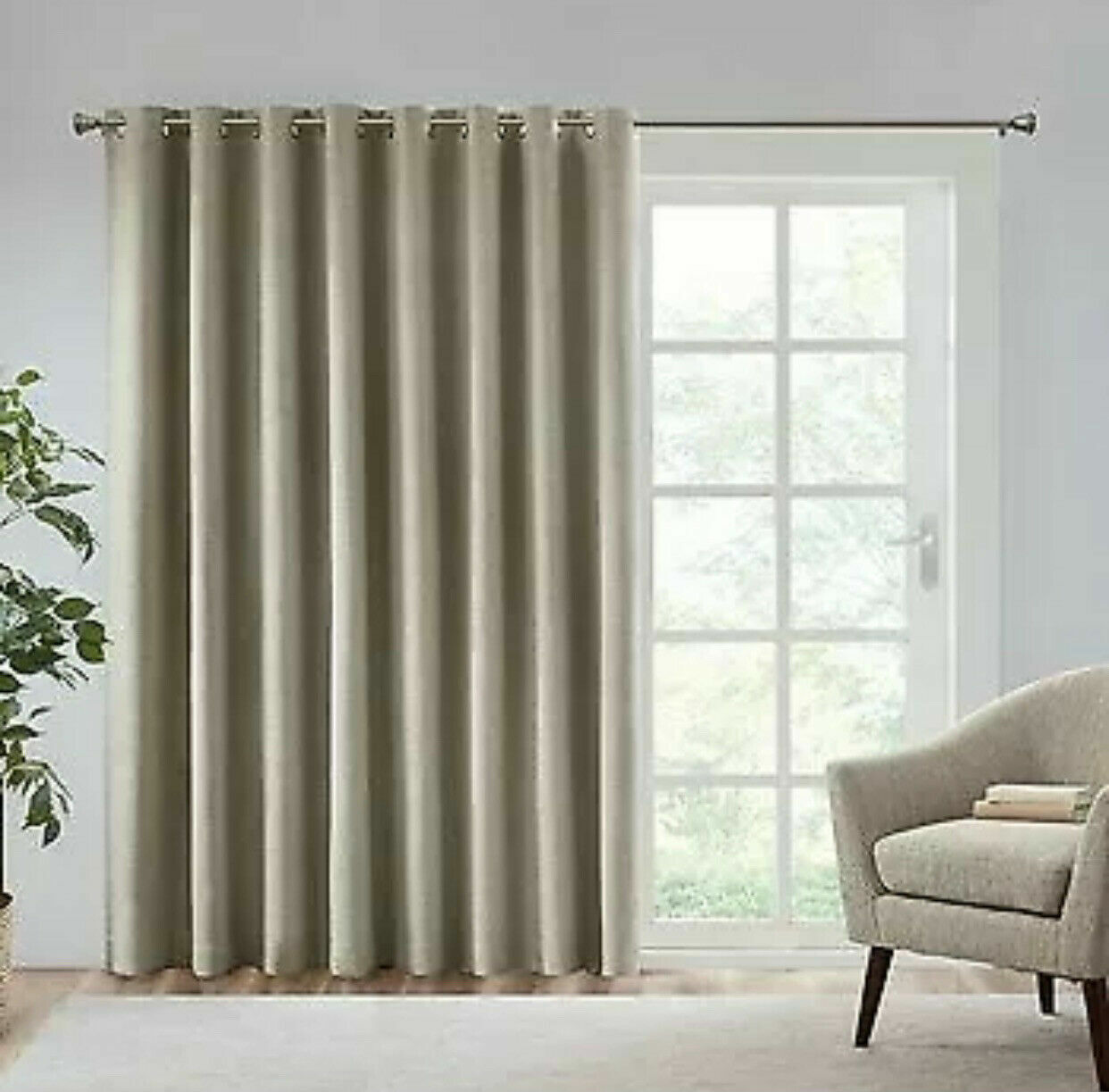Sunsmart Printed Heathered Blackout Patio Curtains Panel With Taupe Finish New