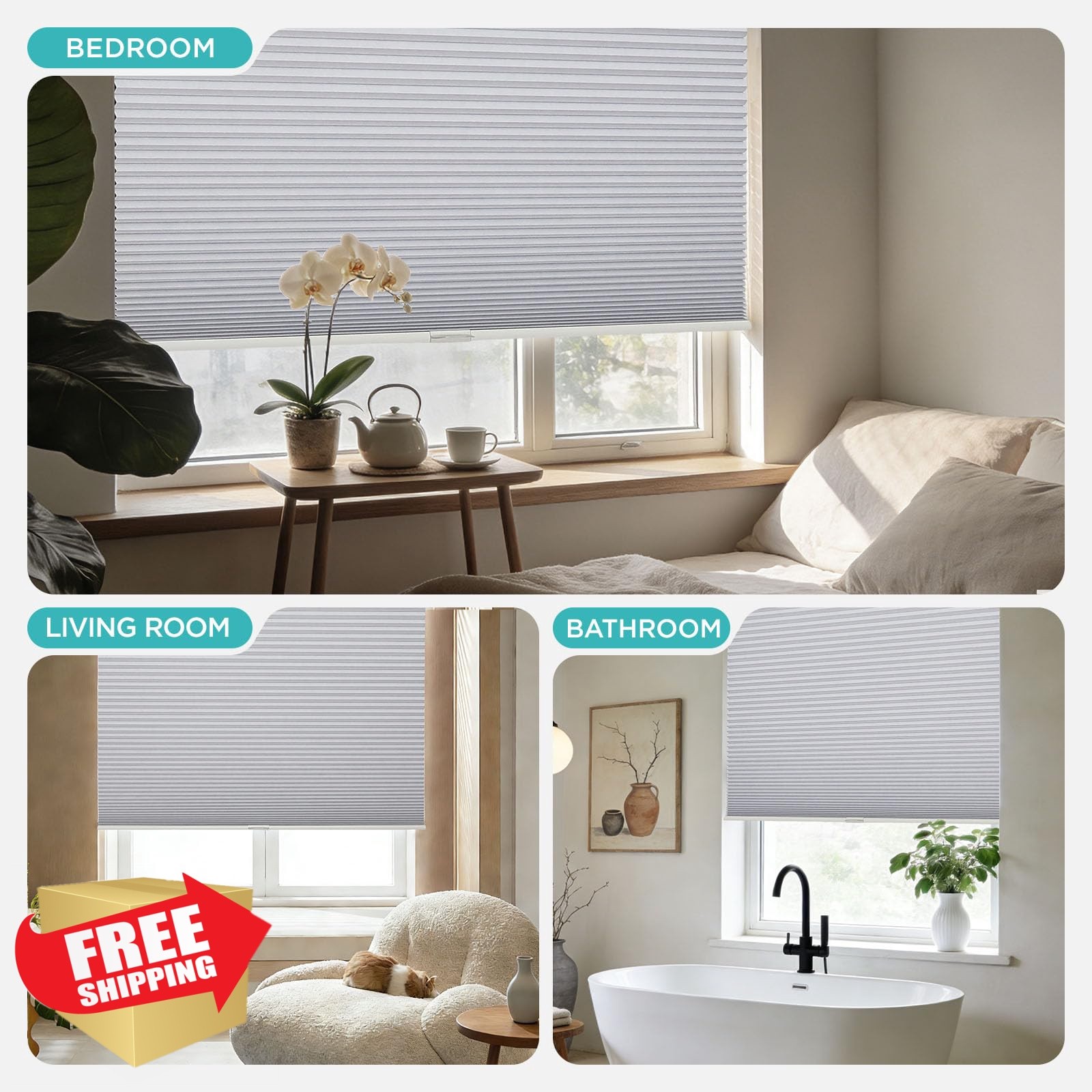 Joydeco white no drill blackout cell shades 23″x64″