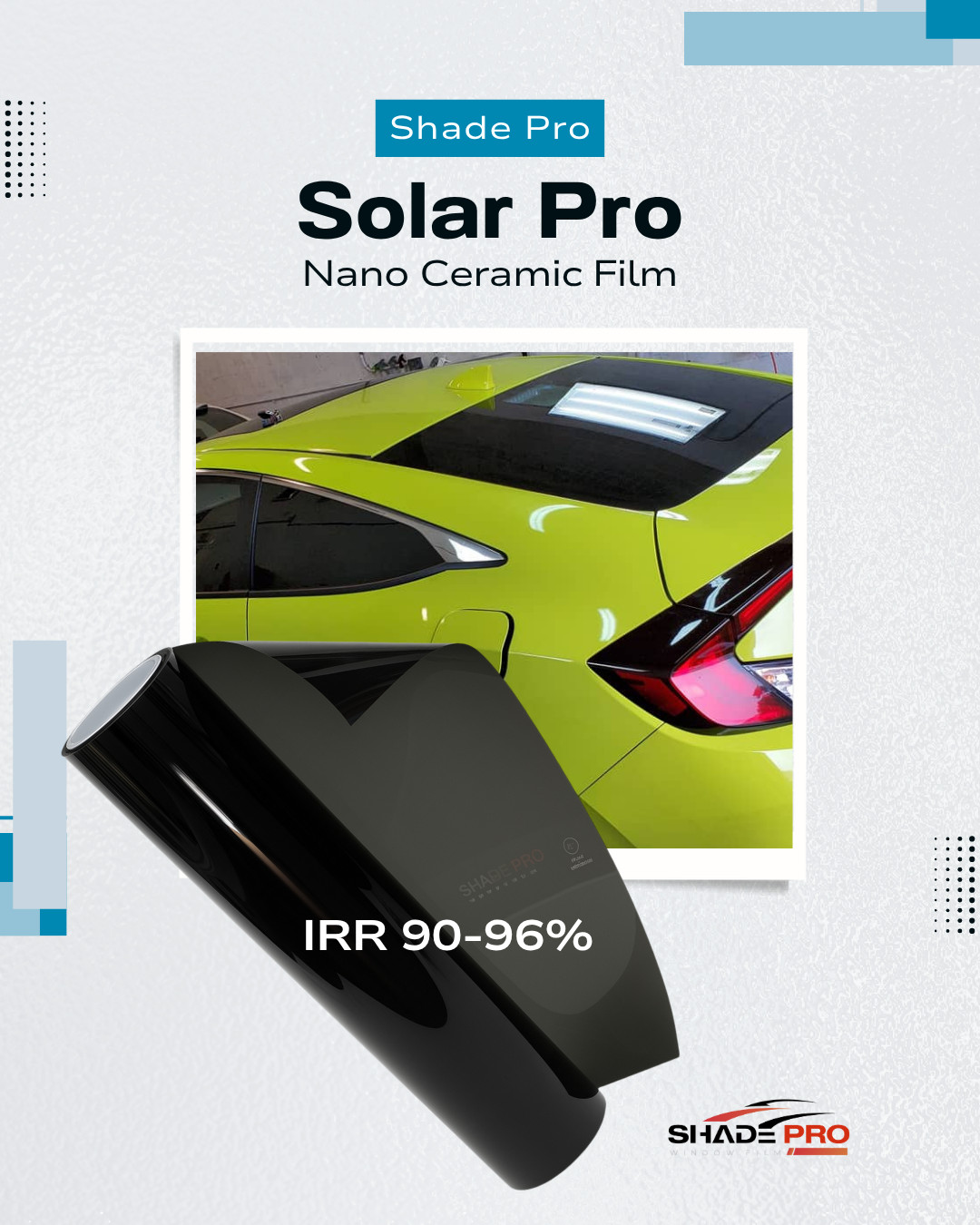 Nano Ceramic Window Tint Film-Solar Pro Serie – | IRR 90–96% | UVR 99.9% /2 Mil