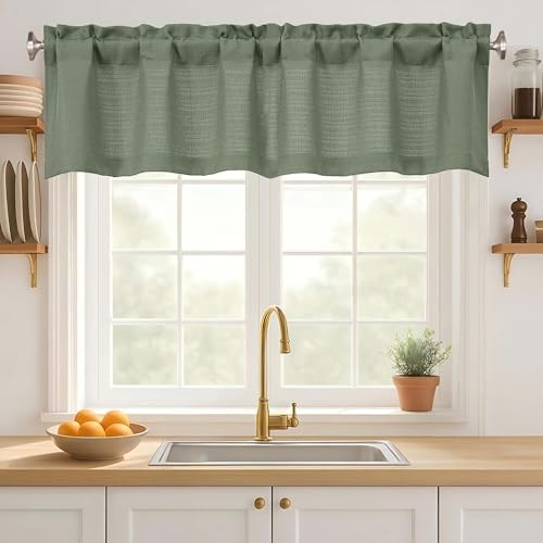 Valance for Windows 14 Inch Length, Light 60″W x 14″L (Pack of 1) Sage Green