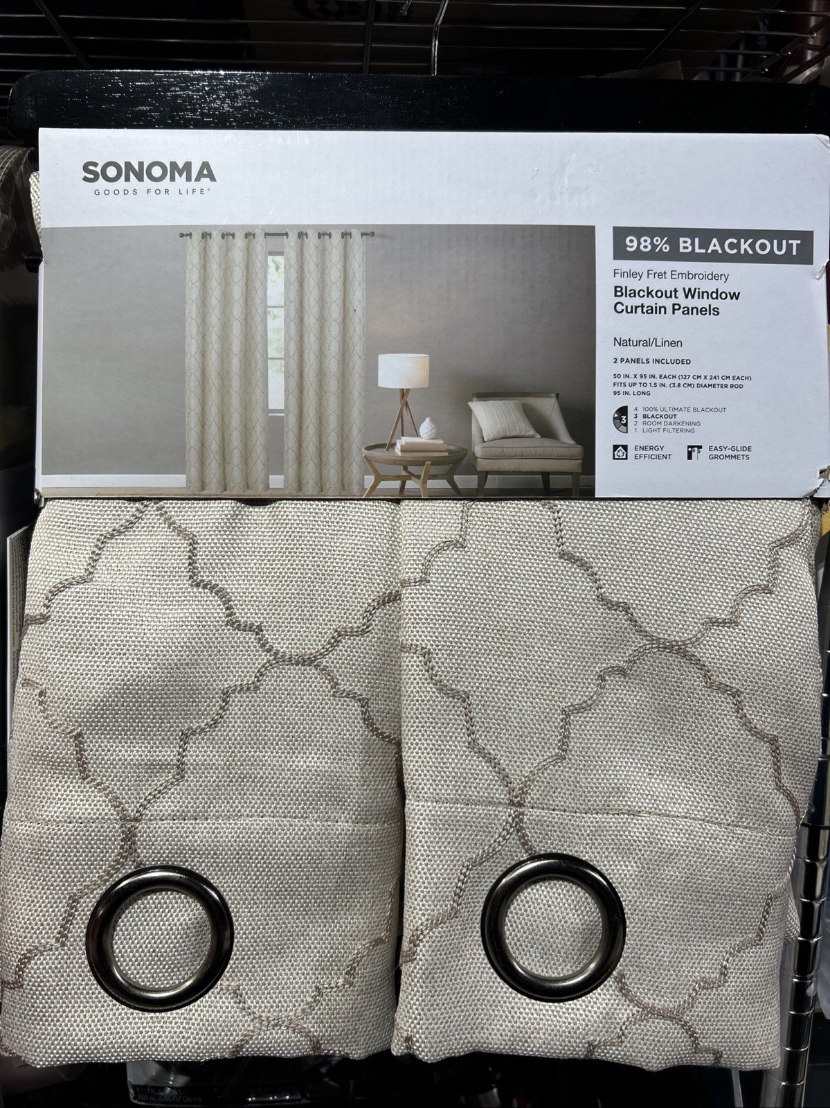 Sonoma Finley Fret Embroidery Blackout Curtain Panels 50x 95in Natural Linen