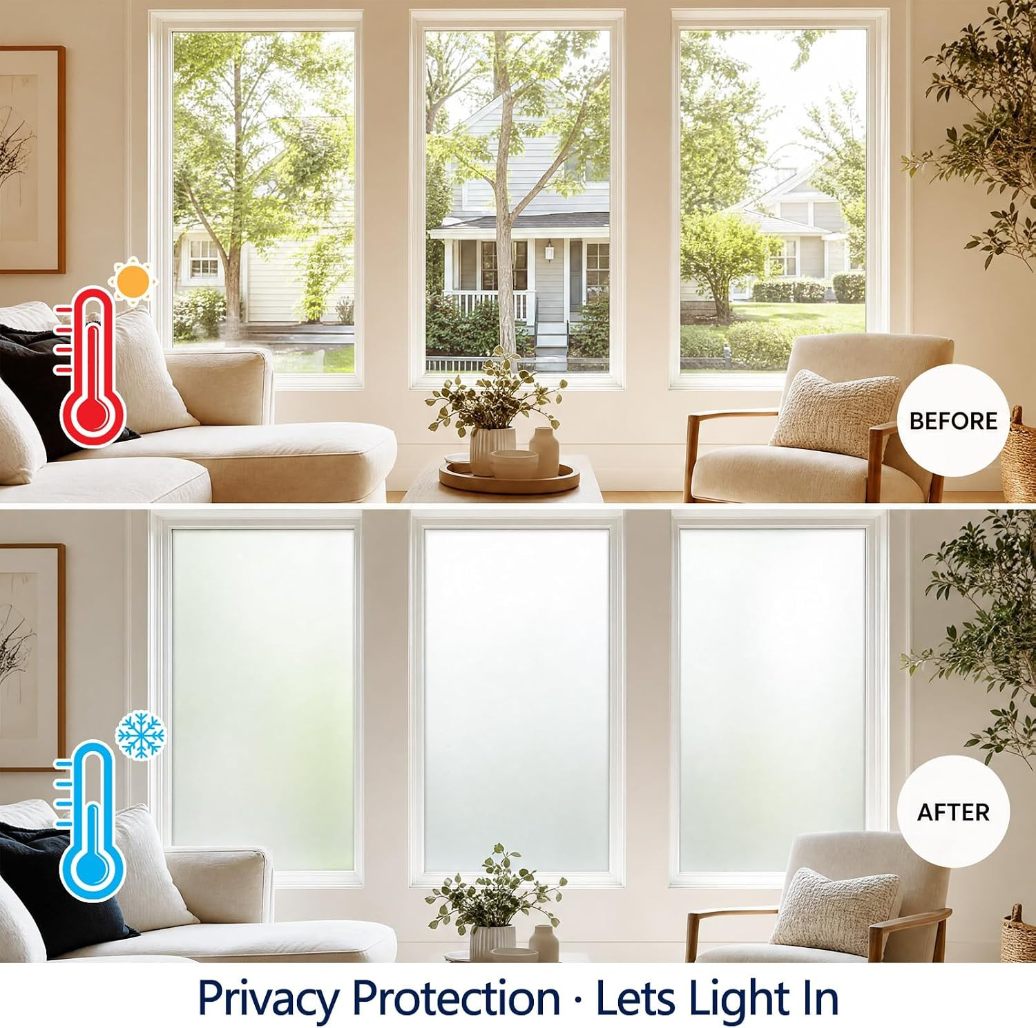 Frosted Window Privacy Film Static Cling Glass Film 17.5″ X 6.5′ | No