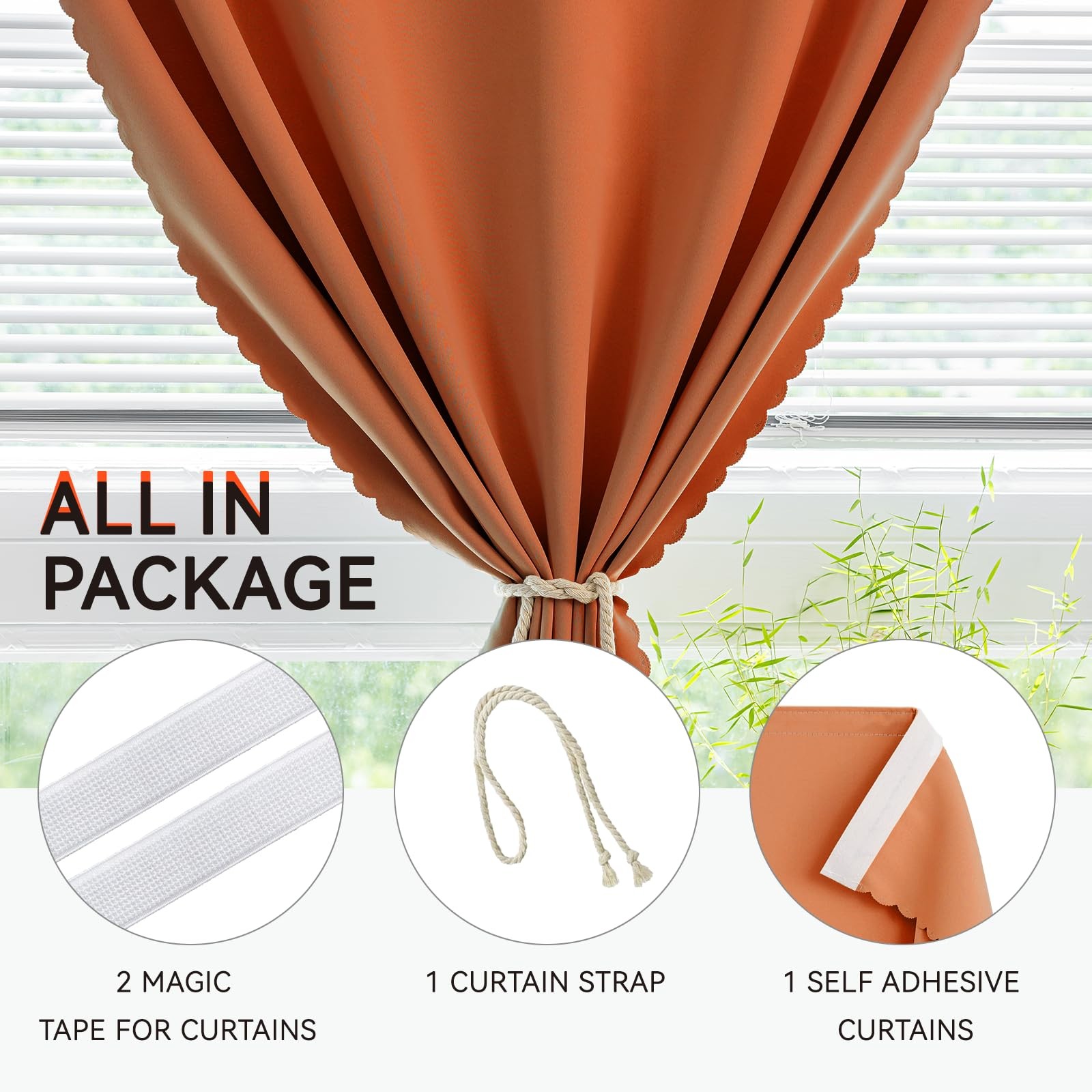 Jilron Orange 35x71in 1pc Self Adhesive Blackout Curtain