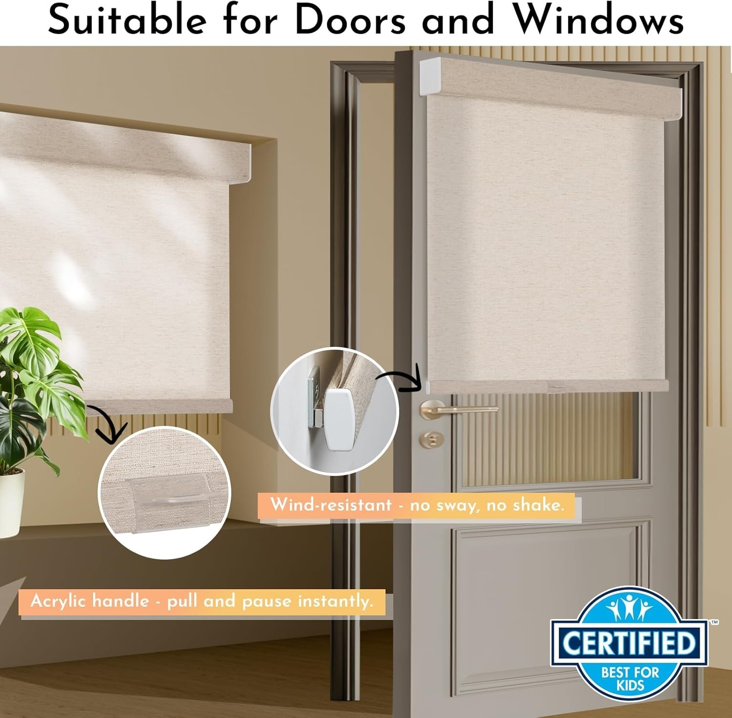Persilux Blackout Roller Shades for Windows,Cordless,Linen Fabric,Roller Blinds