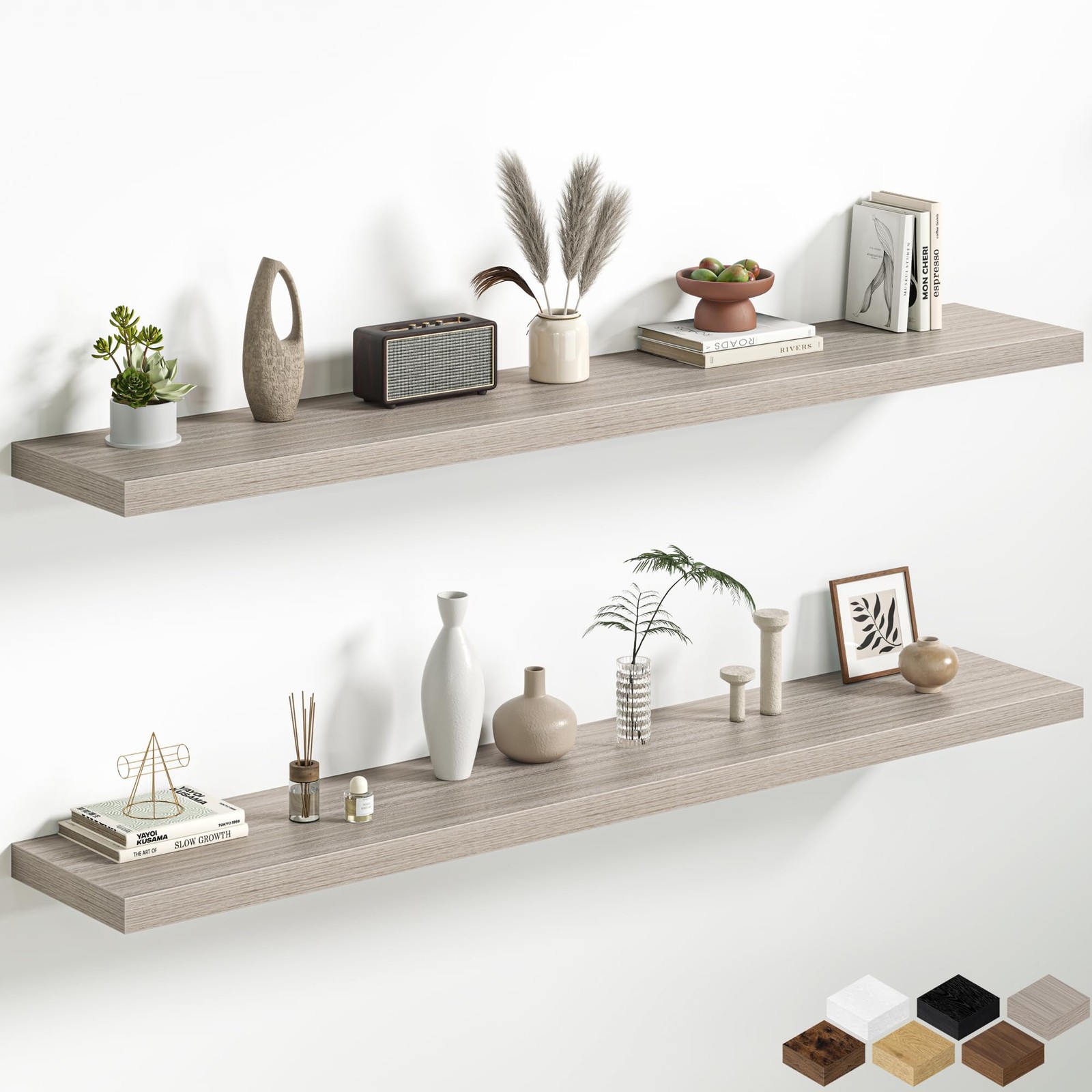 66 Inch Floating Shelves, 12 Inch Deep Wall Shelf for Fireplace Mantel, Gray …