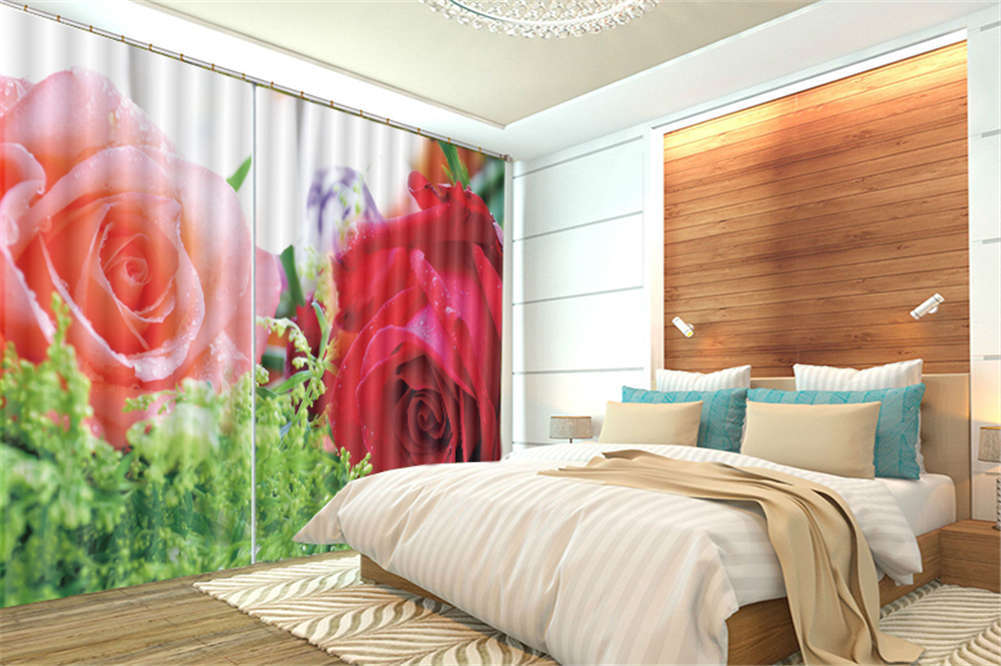 Big Skin And Red Rose 3D Curtain Blockout Photo Printing Curtains Drape Fabric