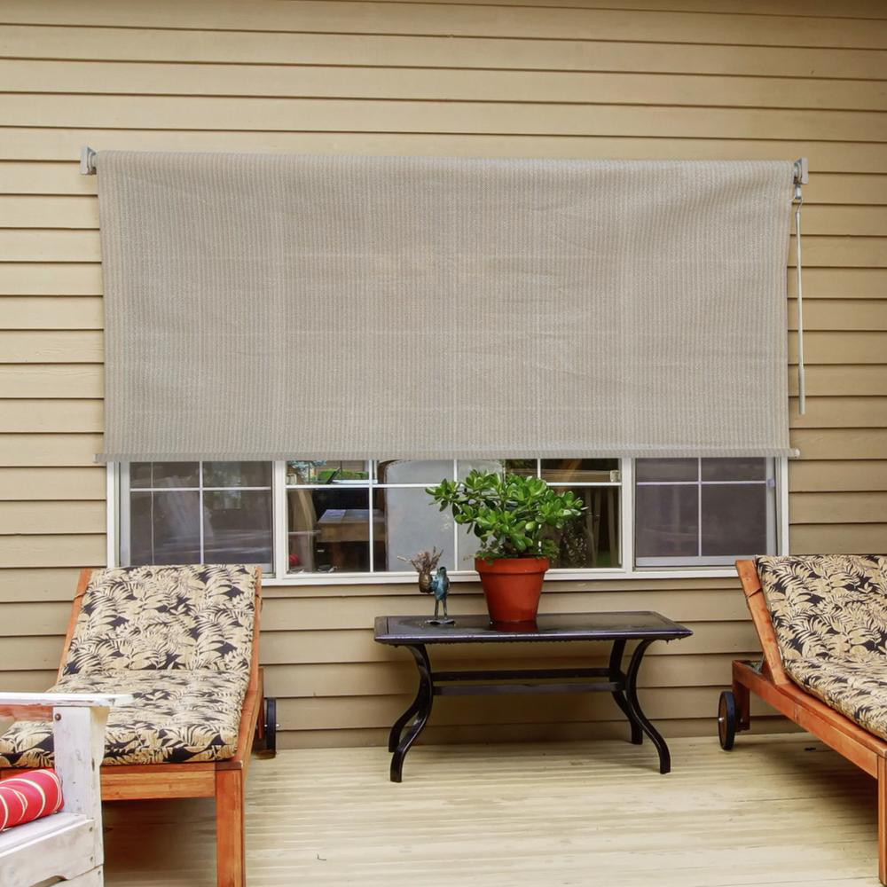 96″W x 72″L Exterior Patio Roller Blind Window Sun Shade Outdoor Porch Driftwood