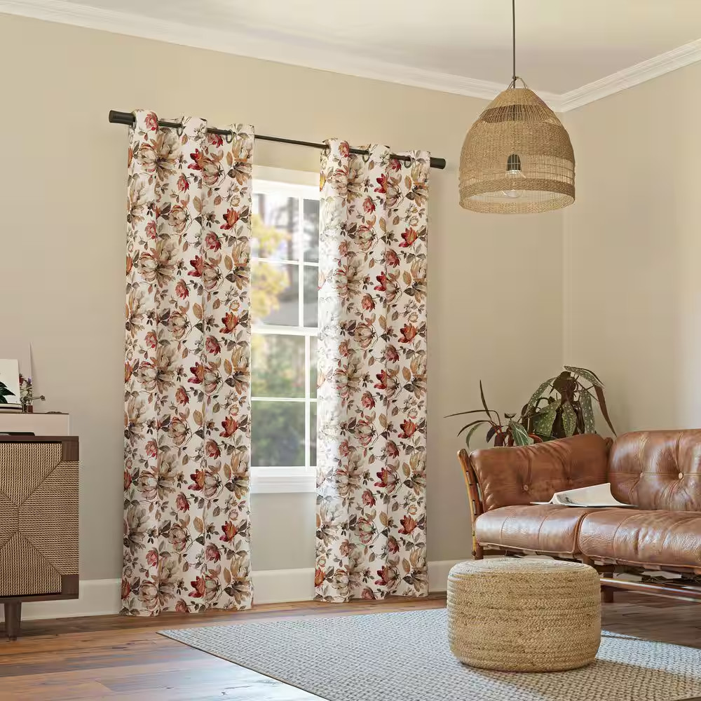 Irma Vintage Floral Stone 63 In. L X 40 In. W Blackout Grommet Curtain Panel