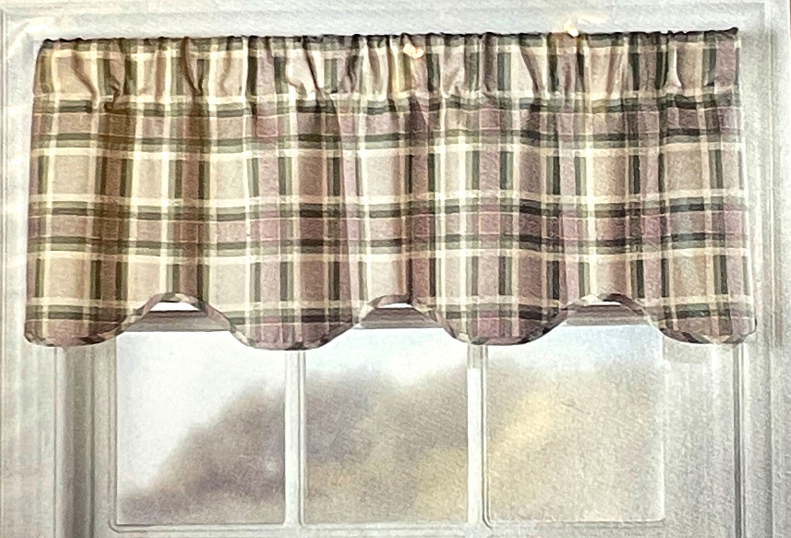 Colormate Valance 52 x 15 Sage Green Plaid Scallop 100% Duck Cotton VTG 2004 USA