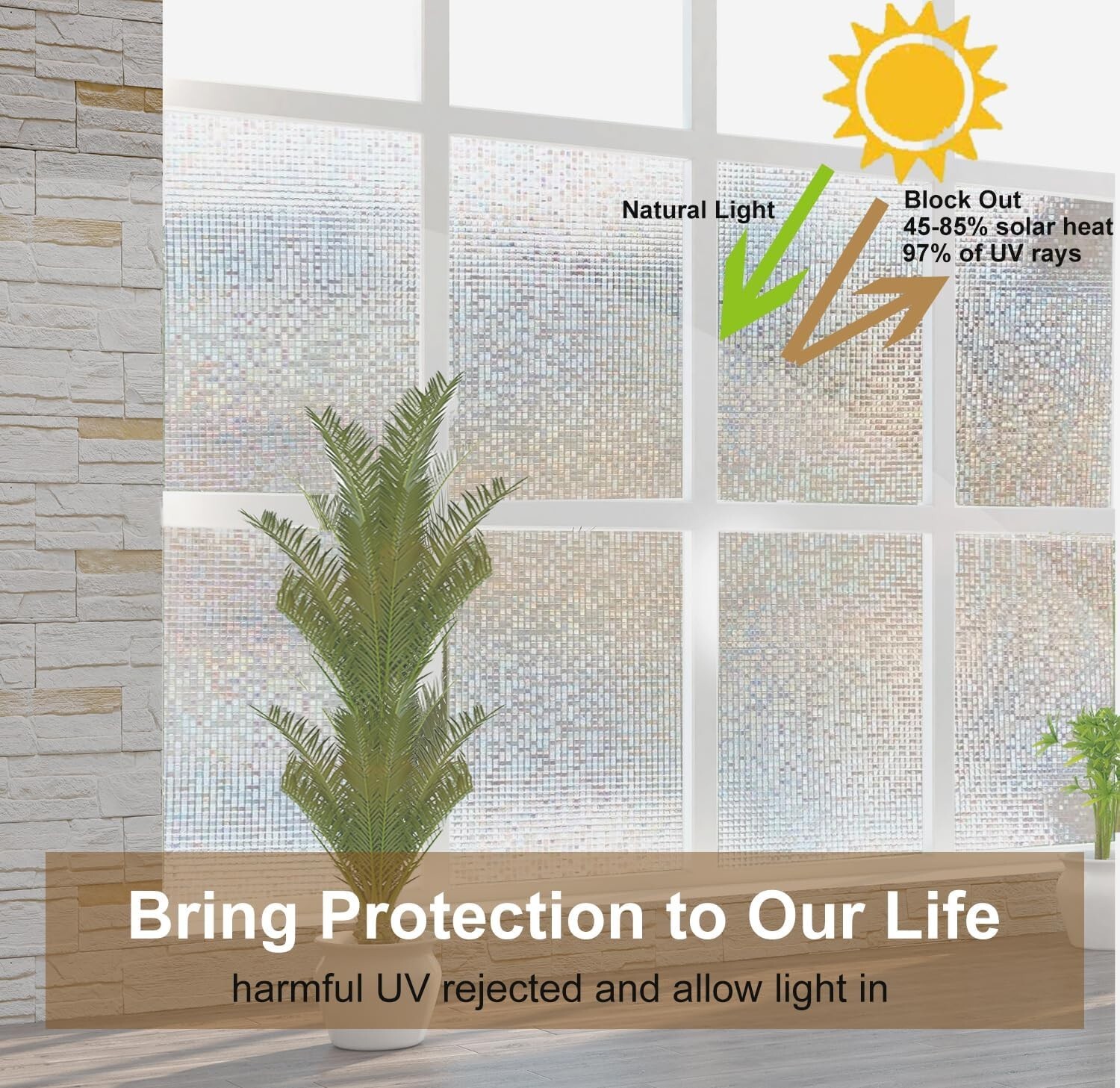 Jahoot One Way Privacy Window Film/Crystal Mosaic /Non-Adhesive Static Cling