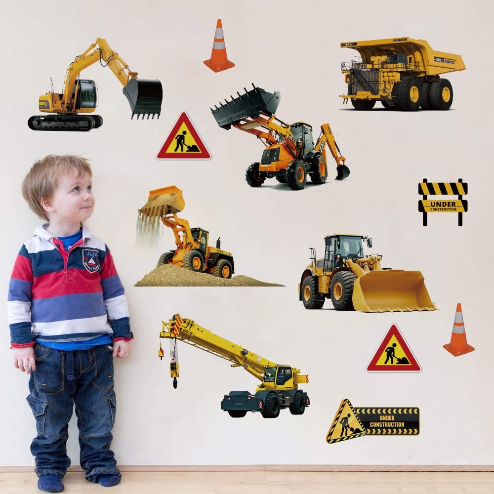 Runtoo Construction Vehicles Wall Stickers 6 Realistic Car