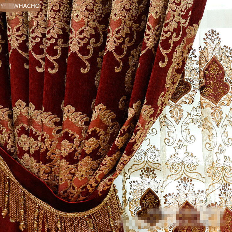 Luxury noble European red thick chenille cloth blackout curtain valance B625