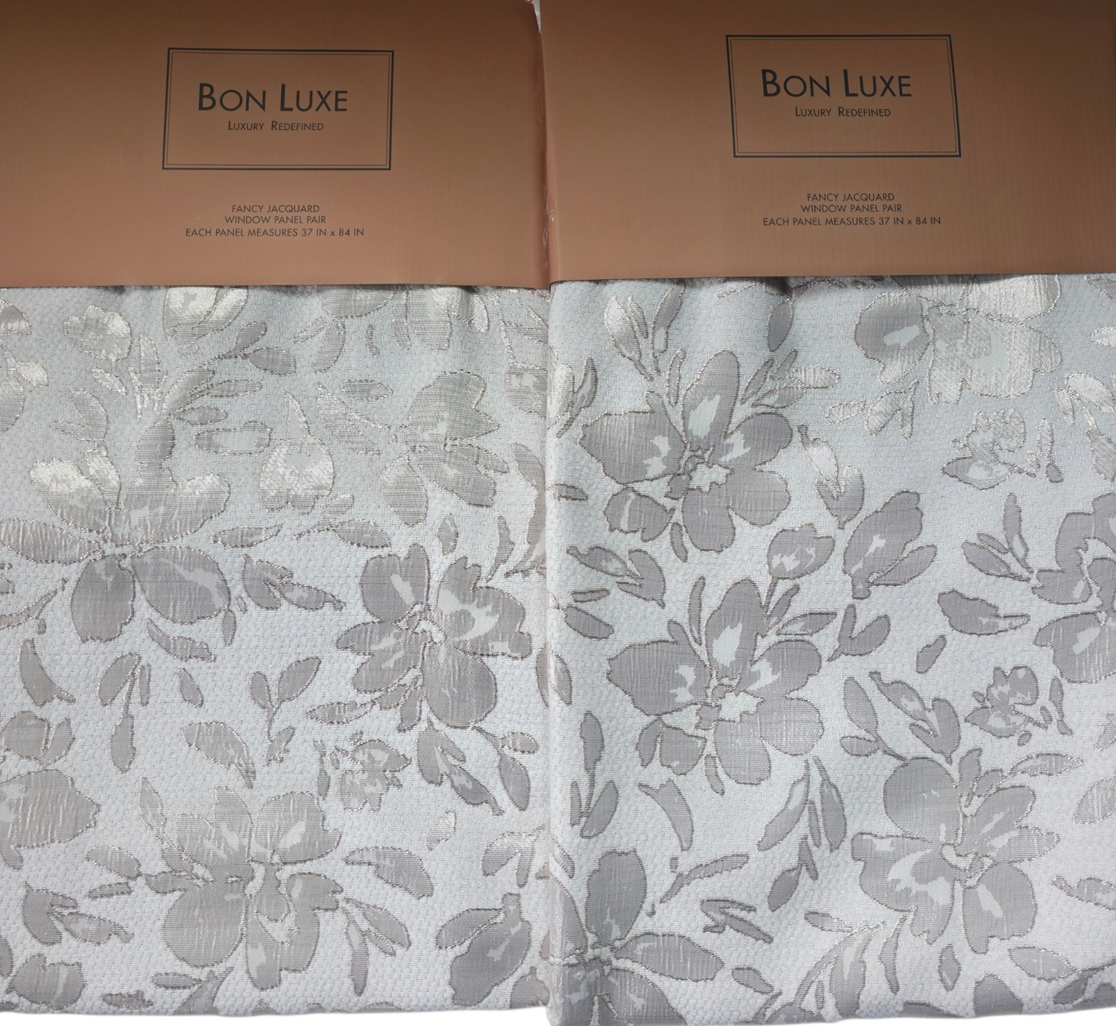 Bon Luxe Metallic Shimmer Floral Curtains Set Of 4 37×84 Cream Gold New