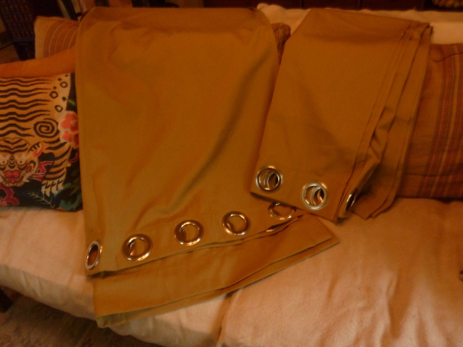 Ballard Sunbrella Fabric 50×106 Dijon/Tan Grommet Curtain Panel Pair NWOT