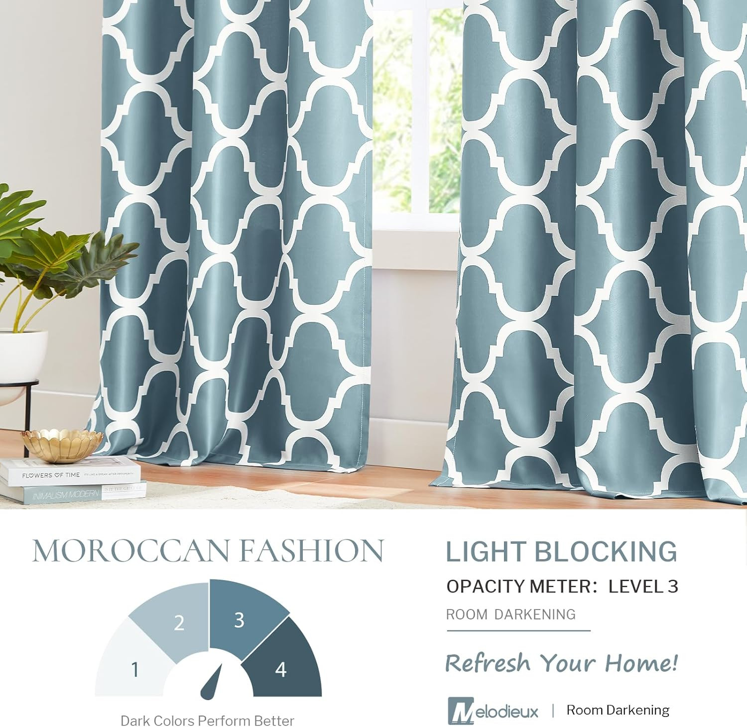 Moroccan Fashion Thermal Insulated Room Darkening Blackout Grommet Curtains for