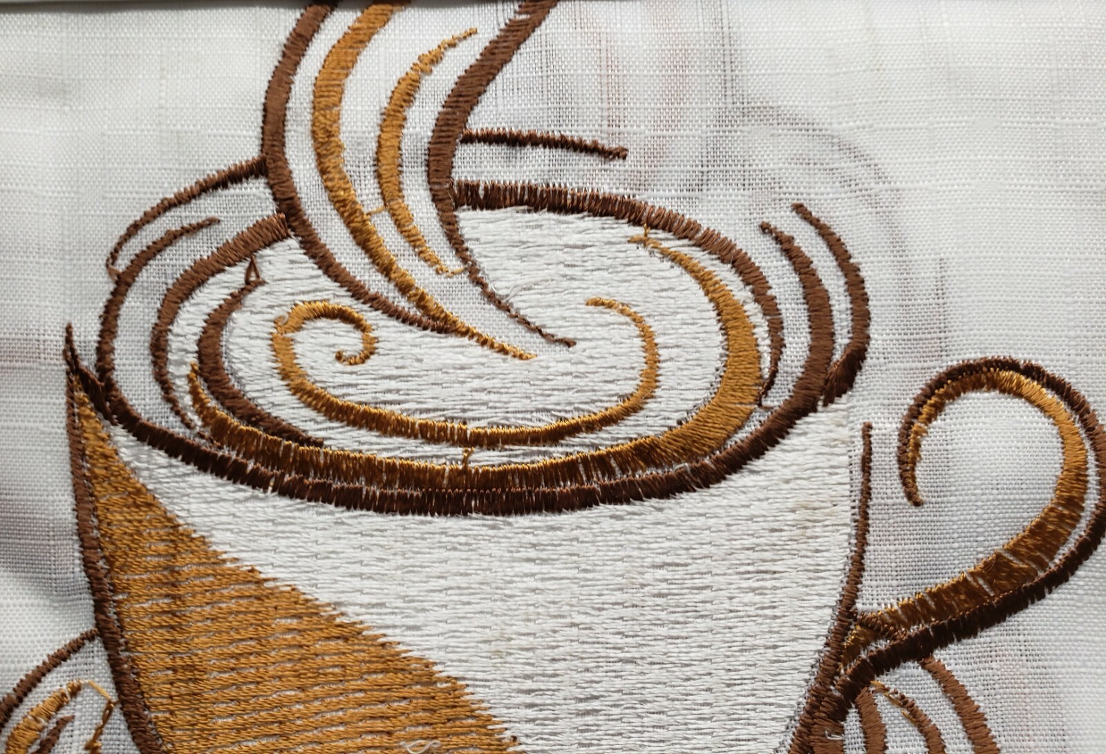 3pc. Embroidered Curtains Set: 2 Tiers & Swag (60″x36″) VIVIVD COFFEE CUP, OG,RT