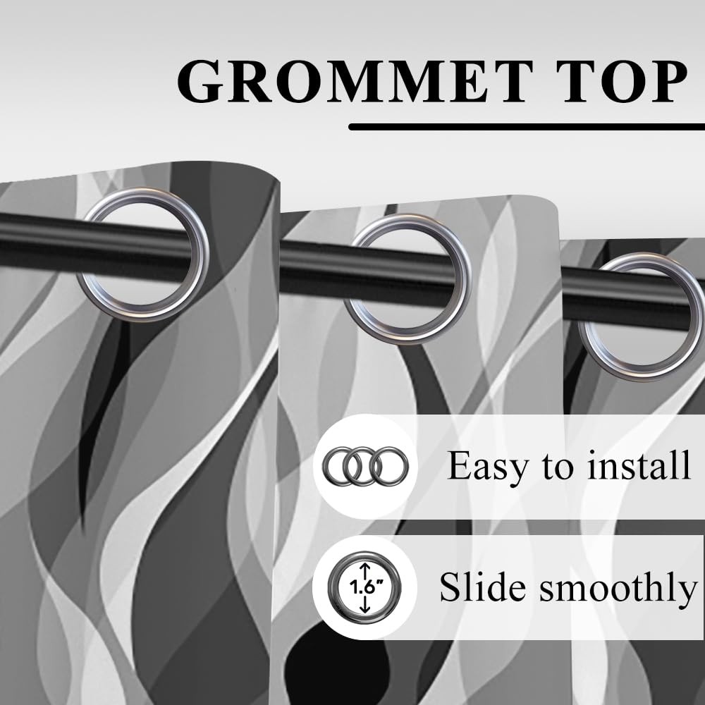 DORCEV Modern Abstract Grey Striped Blackout Curtains Black and Grey Ombre Windo