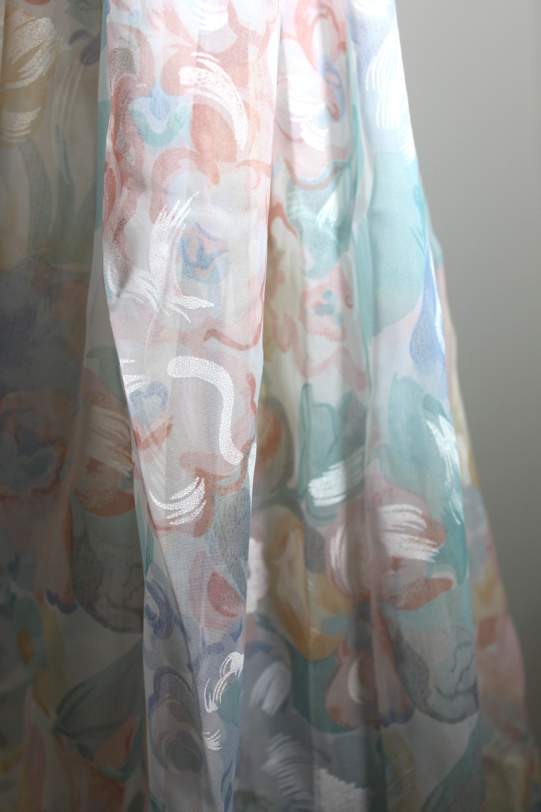 Vtg 80s Palm Beach Pastel Curtains Abstract Floral Semi-Sheer Panels 59×84 Pair