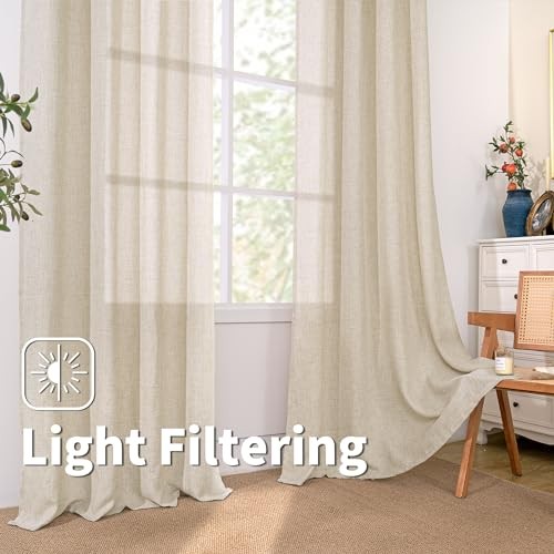 30 Inch Short Curtains for Small Window, Light 42″W x 30″L (Pack of 2) Beige