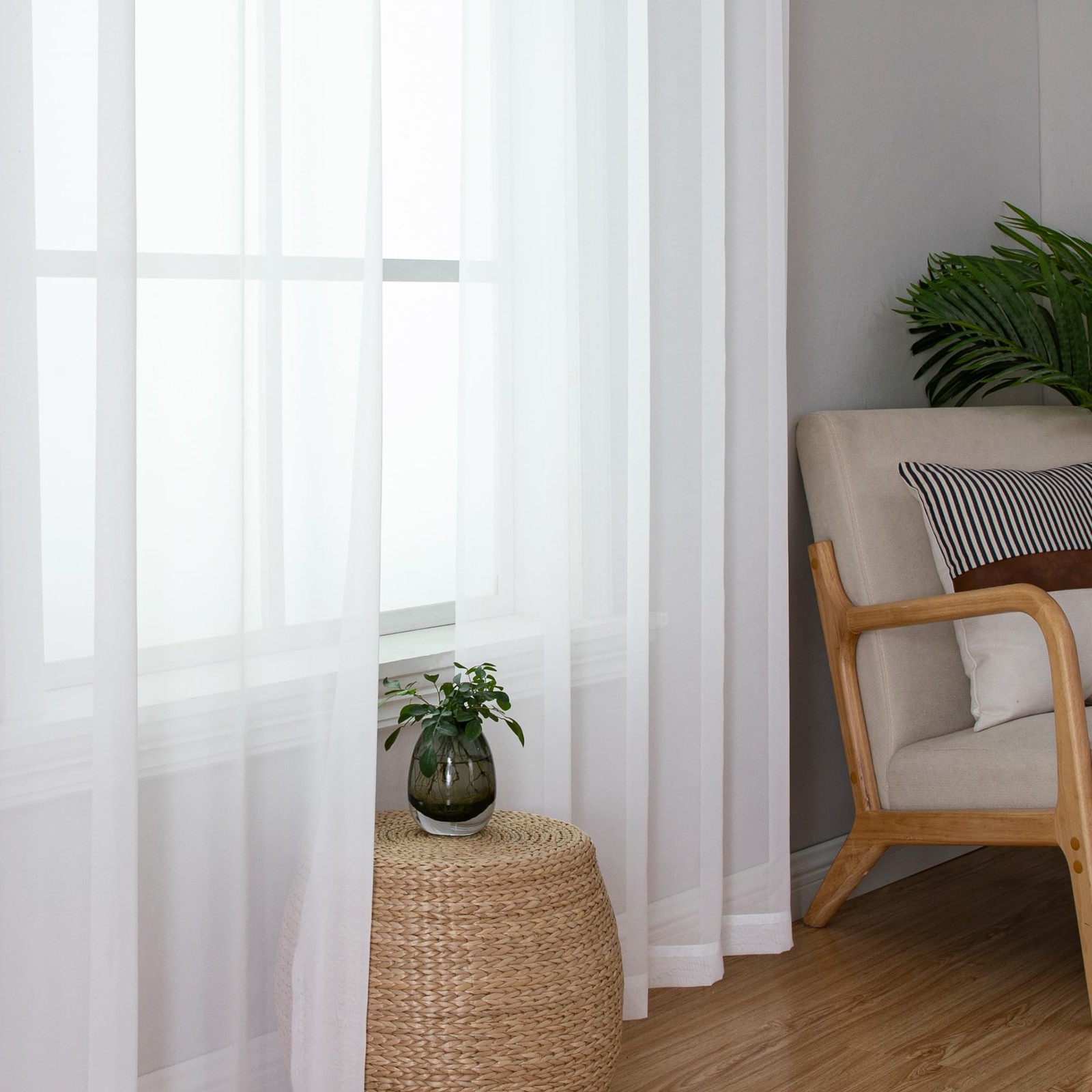 White Sheer Curtains, 84″ Length, 2 Panels Set – Light Filtering, Rod Pocket …