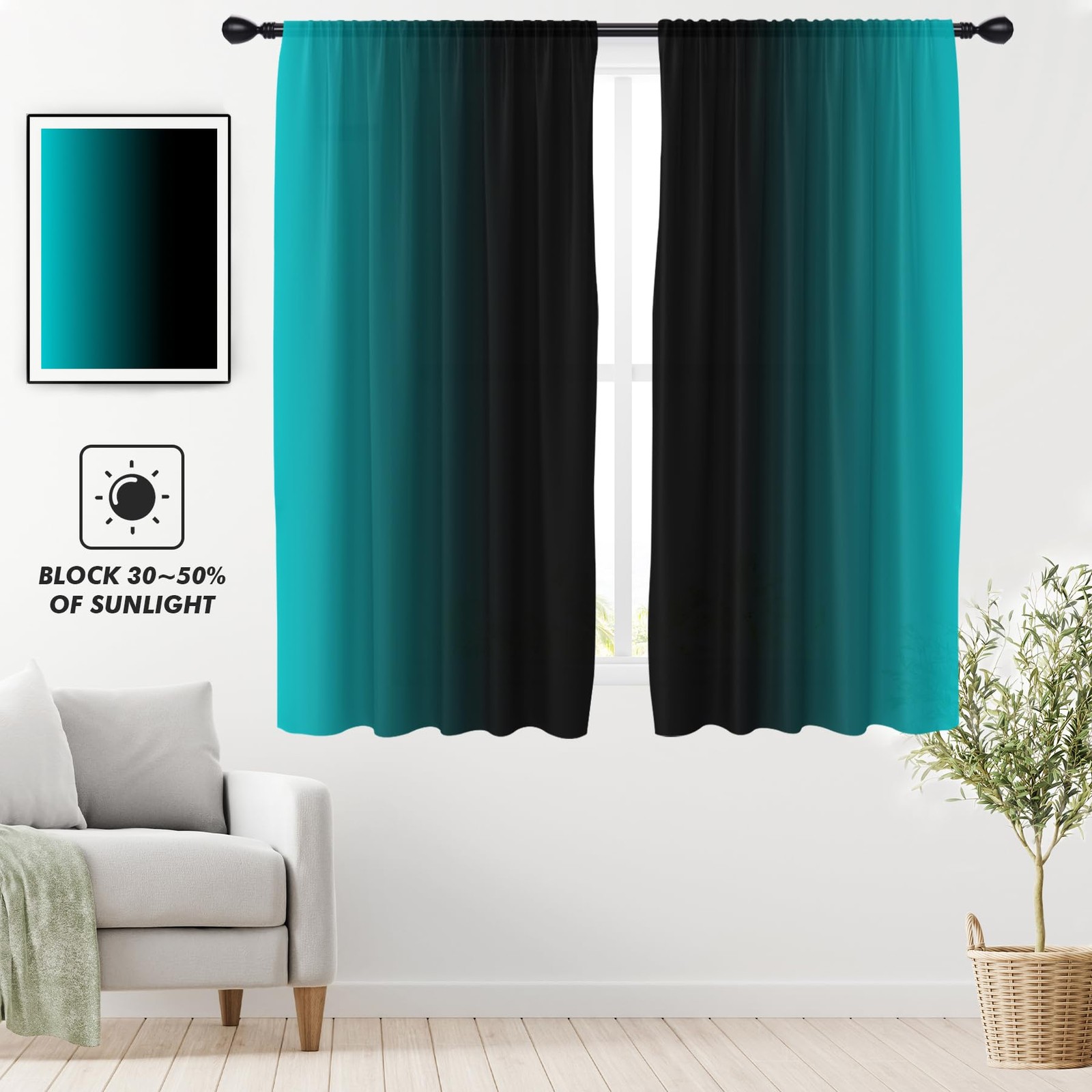 Eglgcc Teal Turquoise Curtains Black Aqua Ombre Gradient Abstract Dark Cool