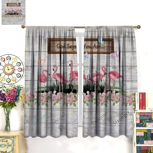 Flamingo Curtain,Summer Beach Tropical 20.5″W x 45″L (Pack of 2) Grey-pink