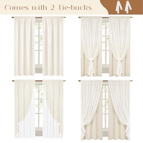 Linen Curtains for Bedroom, 52″W x 84″L (Pack of 2) Beige Light Filtering