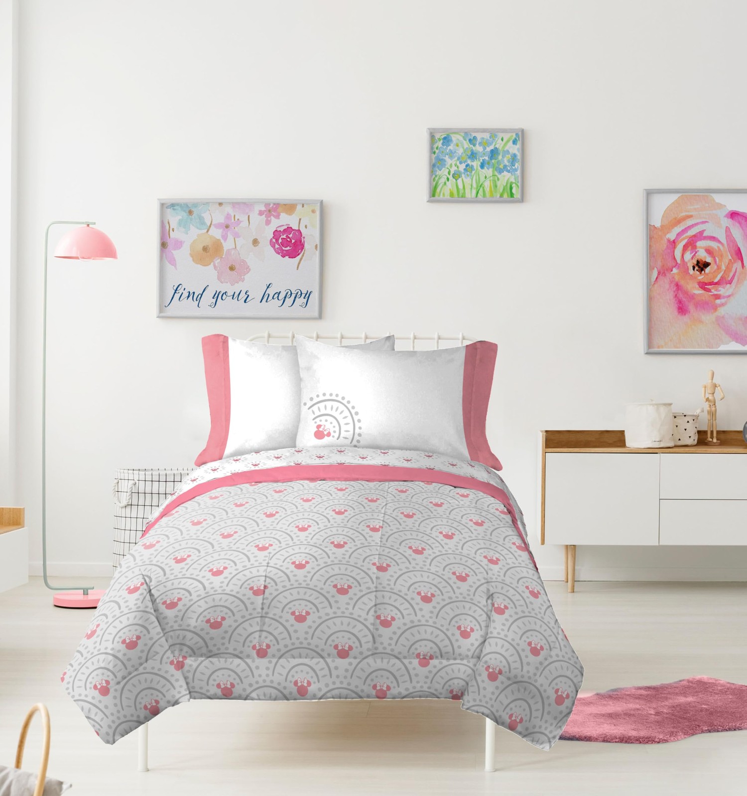 Disney Minnie Mouse Twin Comforter Set – 5 Piece Twin, Grey –