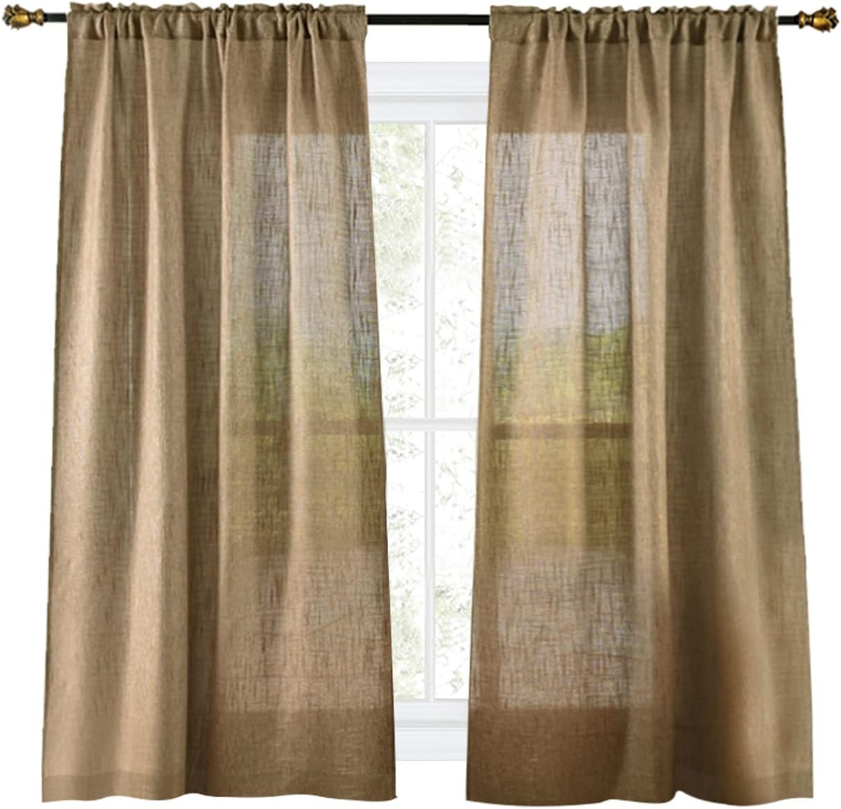 Burlap Tier Curtains for Kitchen Rustic Tan Rod Pocket Curtains for Short Window