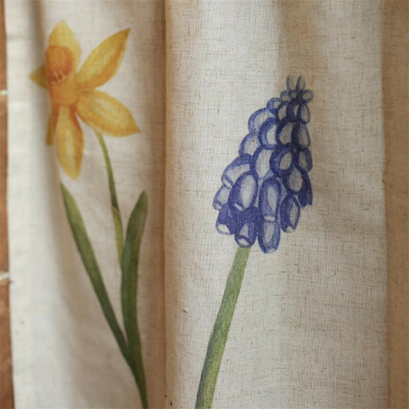 Vintage Floral Print Half Short Curtain Pom Pom Cafe Window Drape Cabinet Door