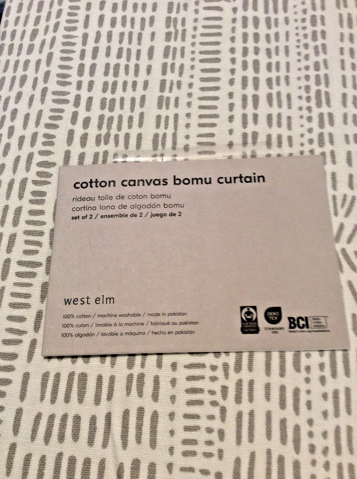 West Elm Two (2) Bomu Cotton Canvas Curtains 48×108 Stone Gray NWT!