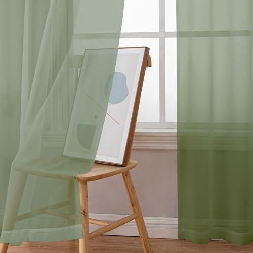 Voile Sheer Curtains – Transparent Light 59″W x 96″L (Pack of 2) Sage Green