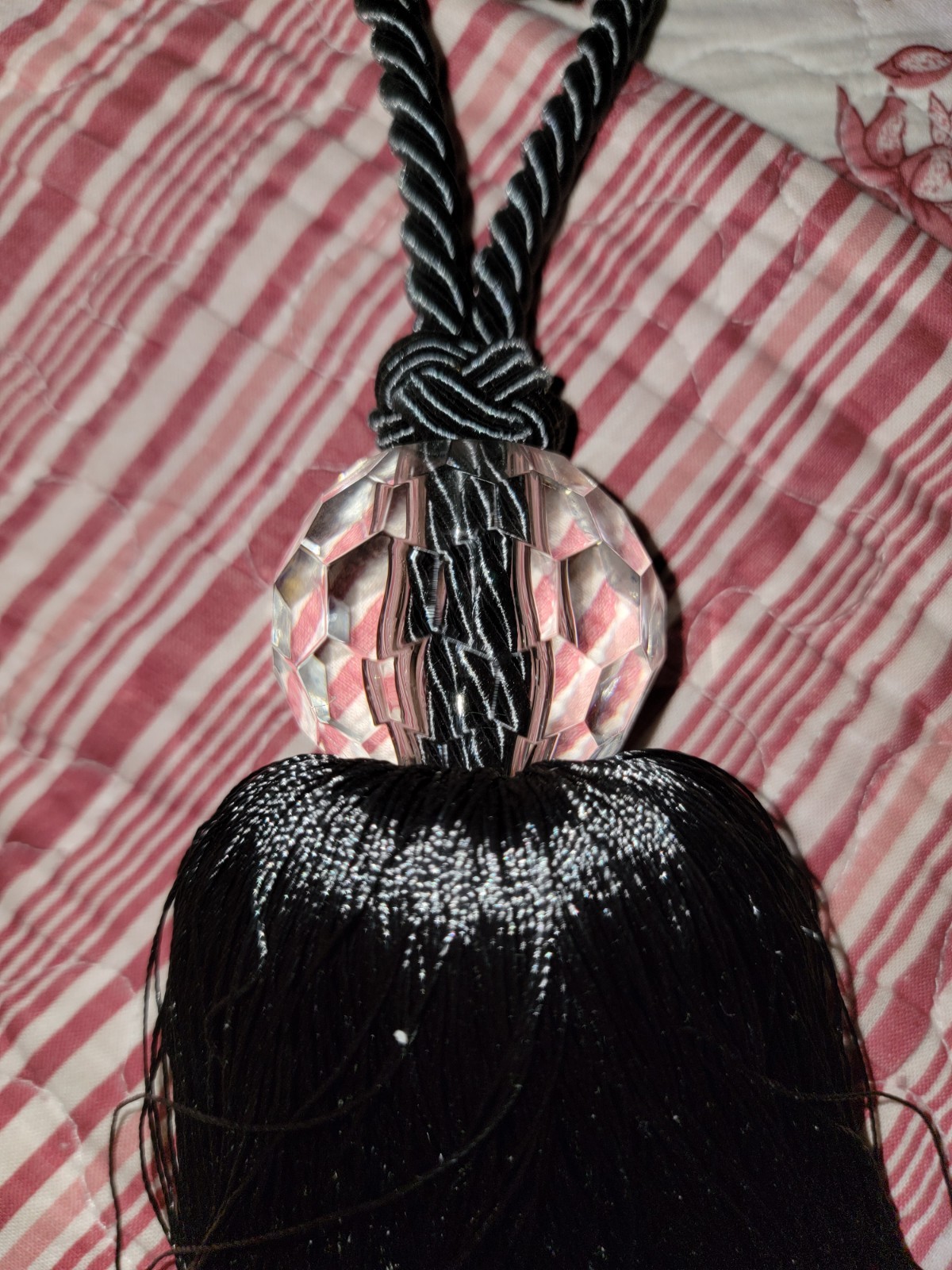 Elegant Dark Gray/Black Tassel Curtain Tie Back Crystal Accent Set of 2