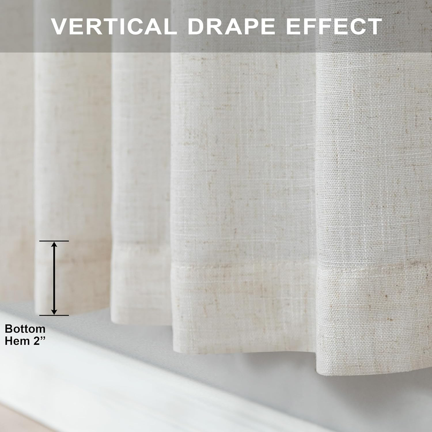 108 Inch Linen Blend Curtains 2 Panel Set Semi Sheer Back Tab Rod Pocket Beige