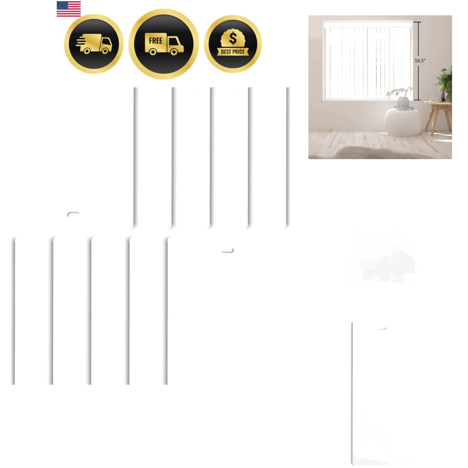 PVC Vertical Blind Replacement Slats Curved Smooth White 58.5 x 3.5 10-Pack S…