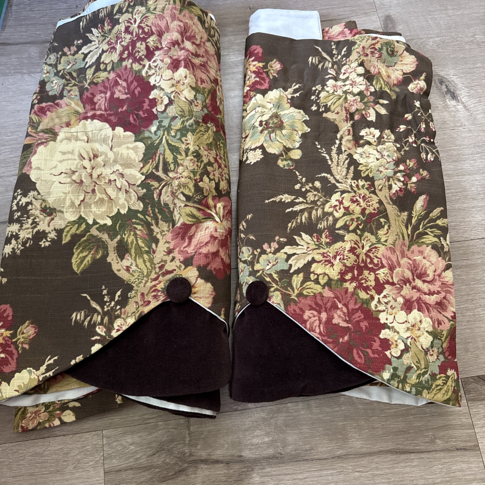 2 Custom Waverly Imperial Dress Antique Brown Valance 72″x17″ Floral Curtains