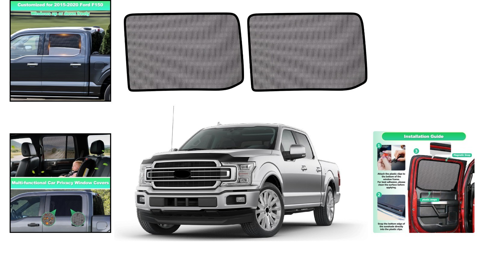 Superior Sun Protection Shades for F150 2015-2020 | Magnetic, Breathable Fabric