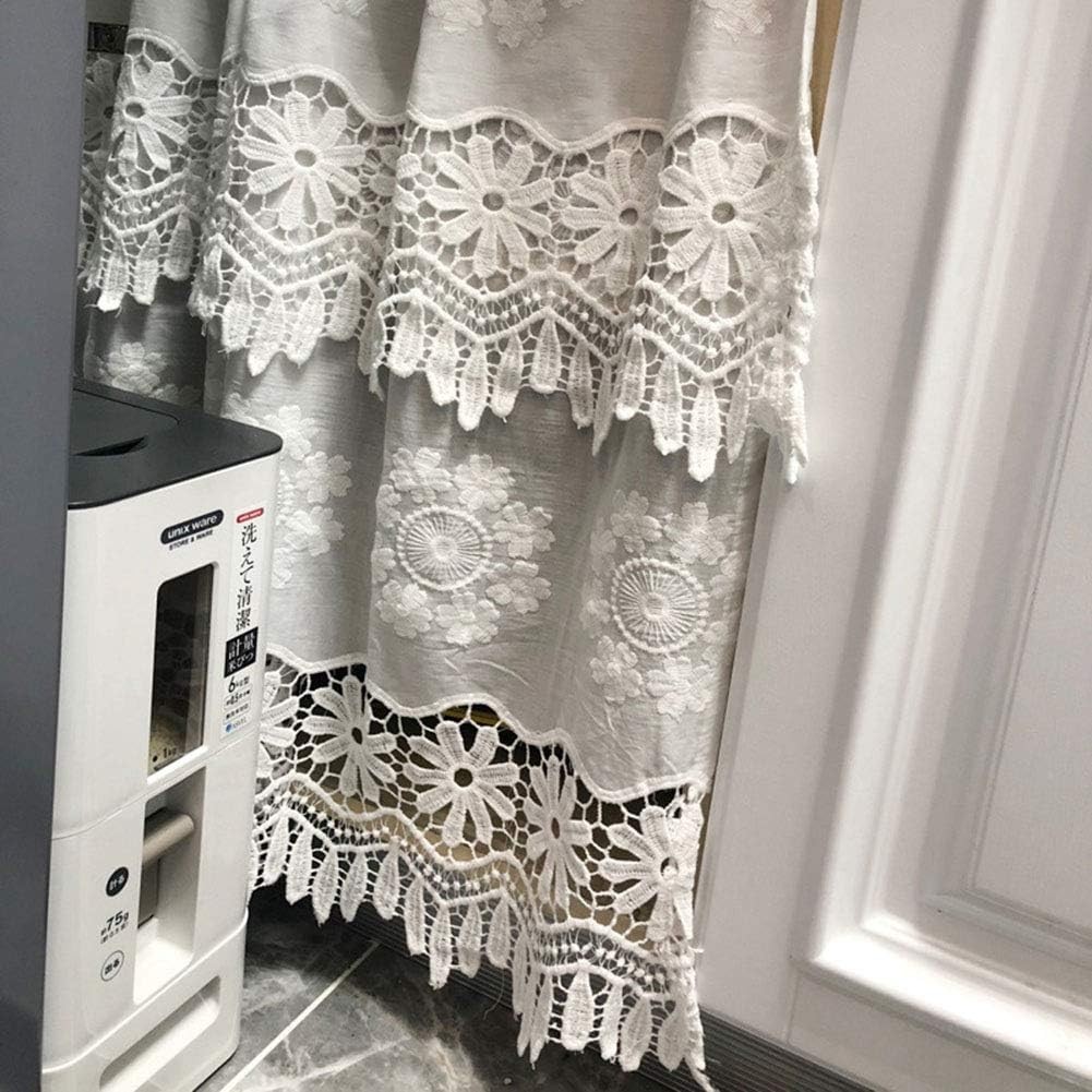 Bohemian Floral Embroidered Cotton Cafe Tier Curtain with Attached Valance