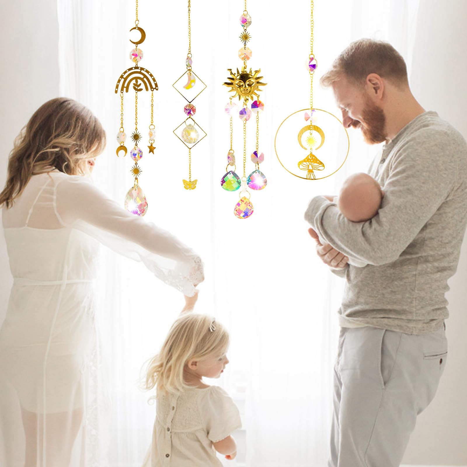4 Pieces Crystal Suncatcher for Windows Hanging Decor Crystals Prism Golden